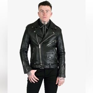 Straight To Hell Commando Leather Jacket Size 48 Black/Brass